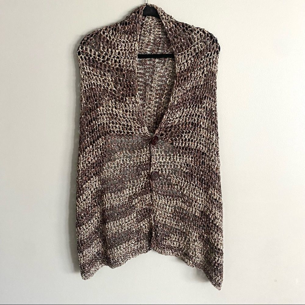 ‎Crochet 2 Button Shawl Brown One Size